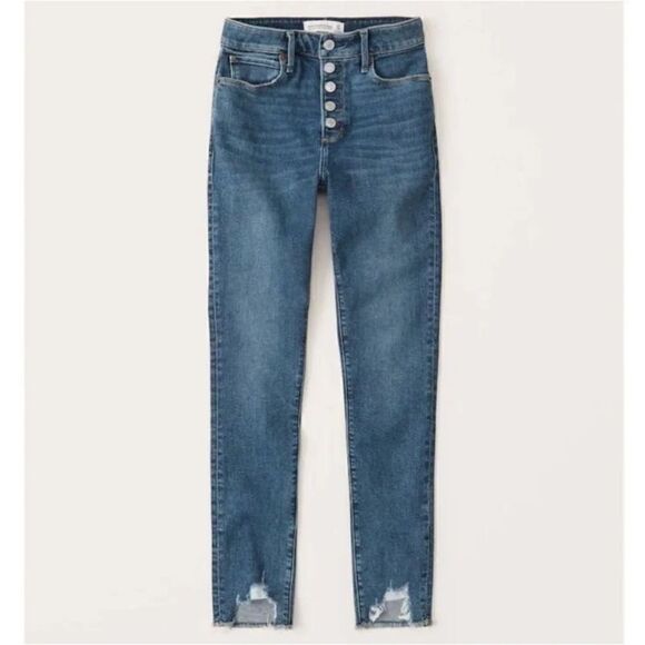 Abercrombie & Fitch | High Rise Button Fly Super Skinny Ankle Raw Hem Jeans | 28 - Picture 1 of 4